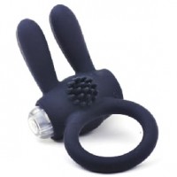 Cock Ring Rabbit Ears Vibrating Single Speed Silicone Black, cockring